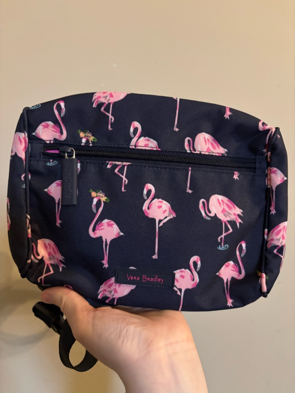 Vera Bradley Navy fanny pack/bag with Bright Pink Lining and Flamingo Detail